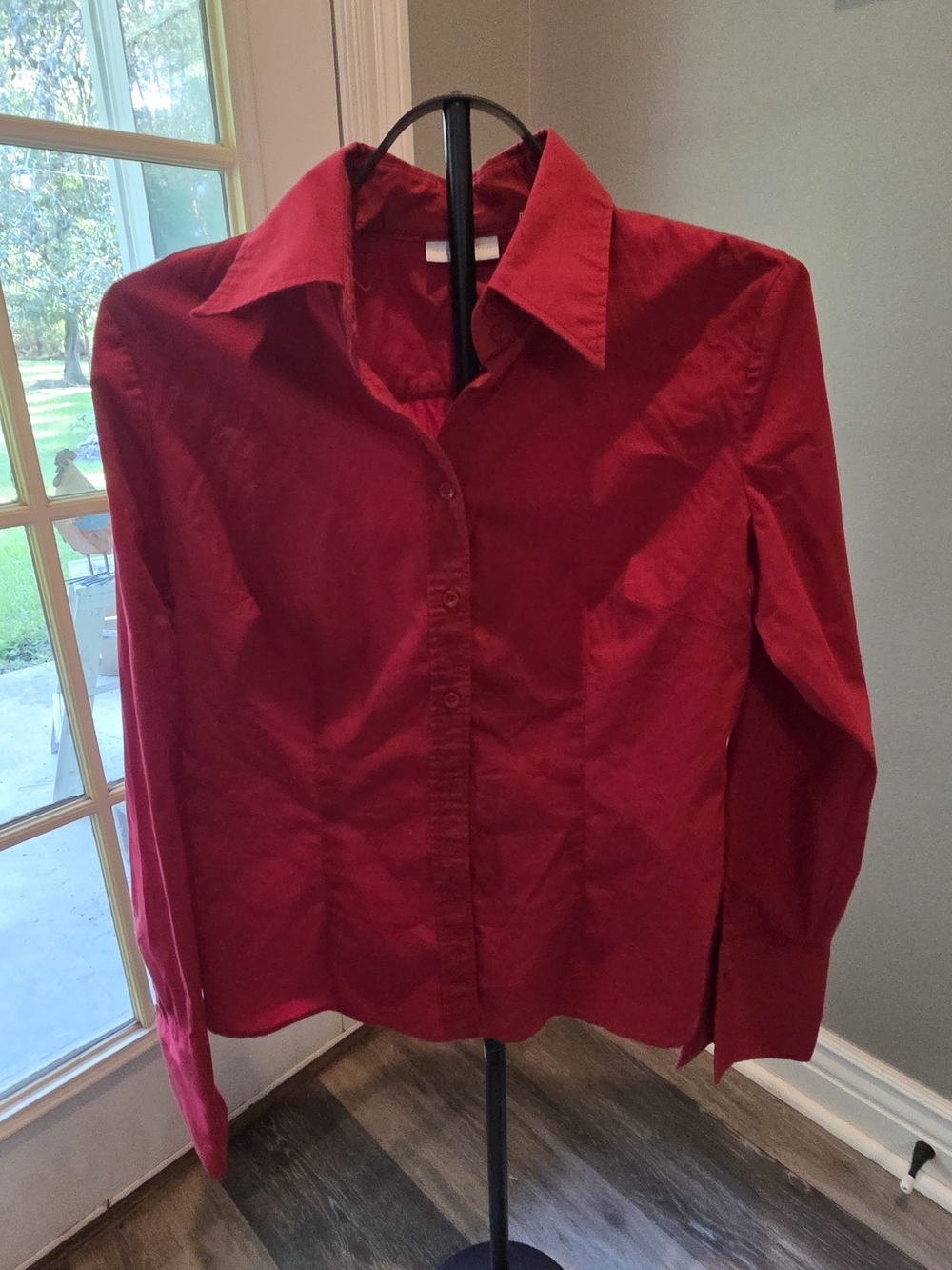 New York & Company Deep Red Button-Down Shirt